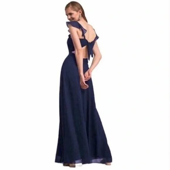 BHLDN Anthropologie Diana Navy Ruffle Maxi Gown $200 - Picture 2 of 12